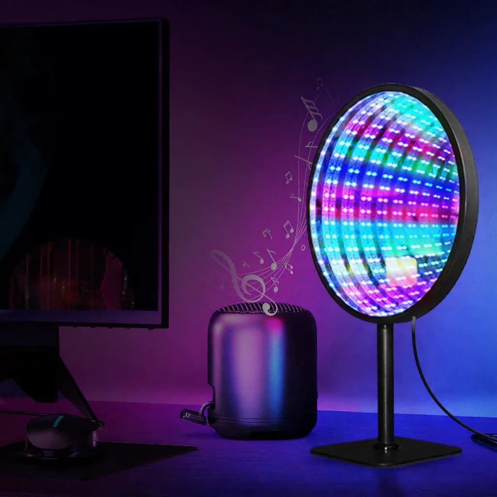Lampu Atmosfera USB RGB Cermin Infiniti Akrilik Bulat 3D Abyss