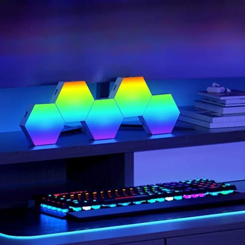 Panel Lampu Tindak Balas Bunyi Heksagon RGB dengan Kawalan Aplikasi