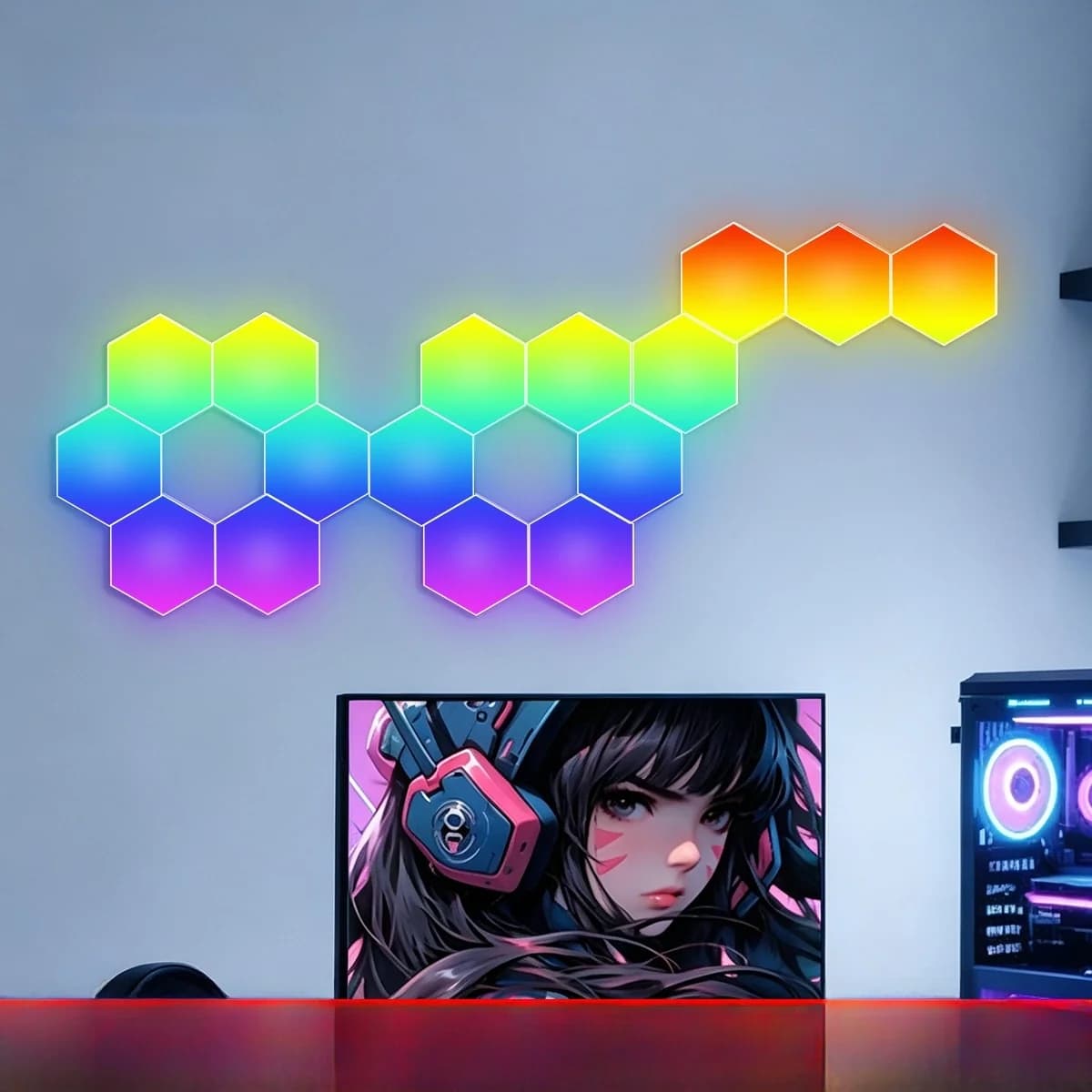 Panel Lampu Tindak Balas Bunyi Heksagon RGB dengan Kawalan Aplikasi