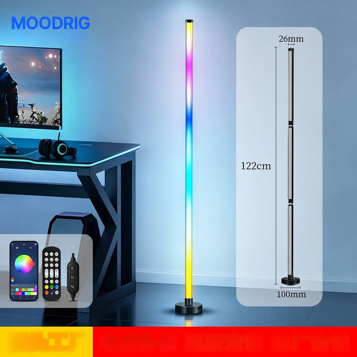 Lampu Lantai Sudut RGB LED dengan Penyegerakan Muzik, Kawalan Apl & Alat Kawalan Jauh