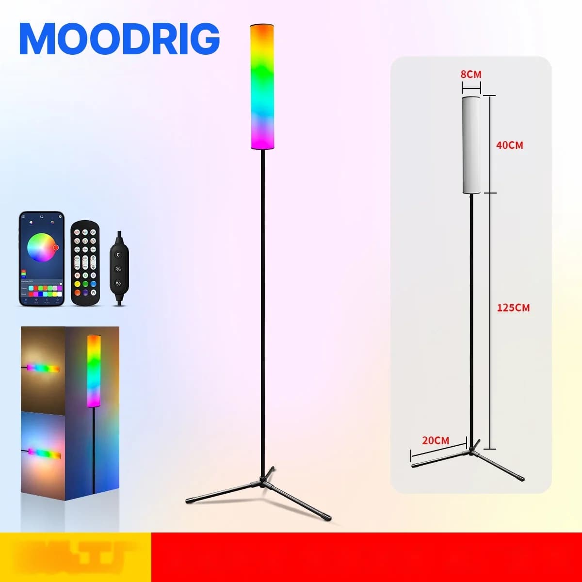 Lampu Lantai Tripod LED RGB dengan Alat Kawalan Jauh untuk Bilik Tidur Ruang Tamu