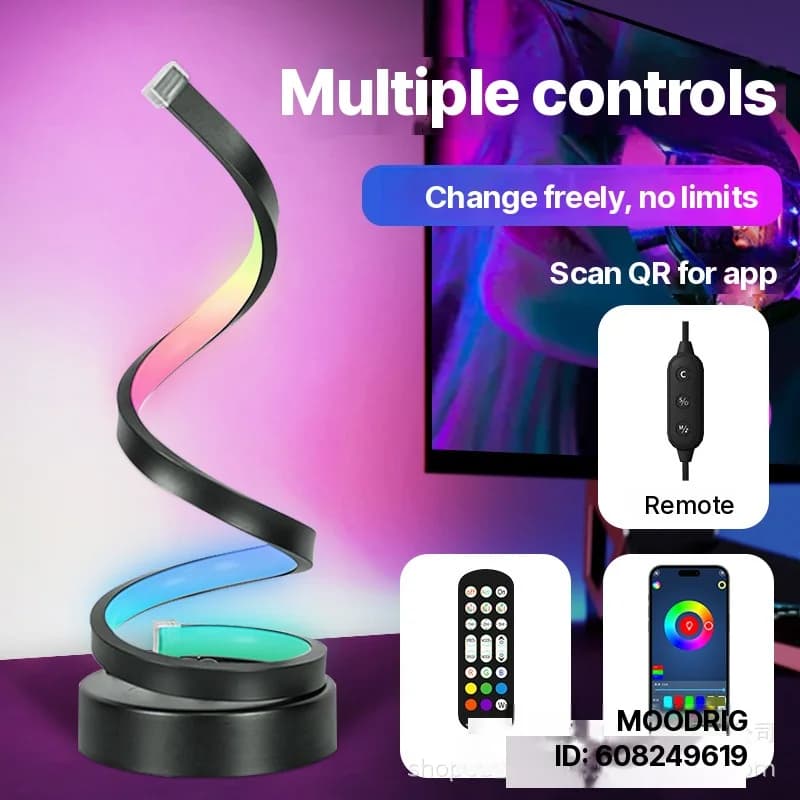 Lampu Atmosfera RGB Spiral dengan Cahaya Tindak Balas Bunyi & Kawalan Apl