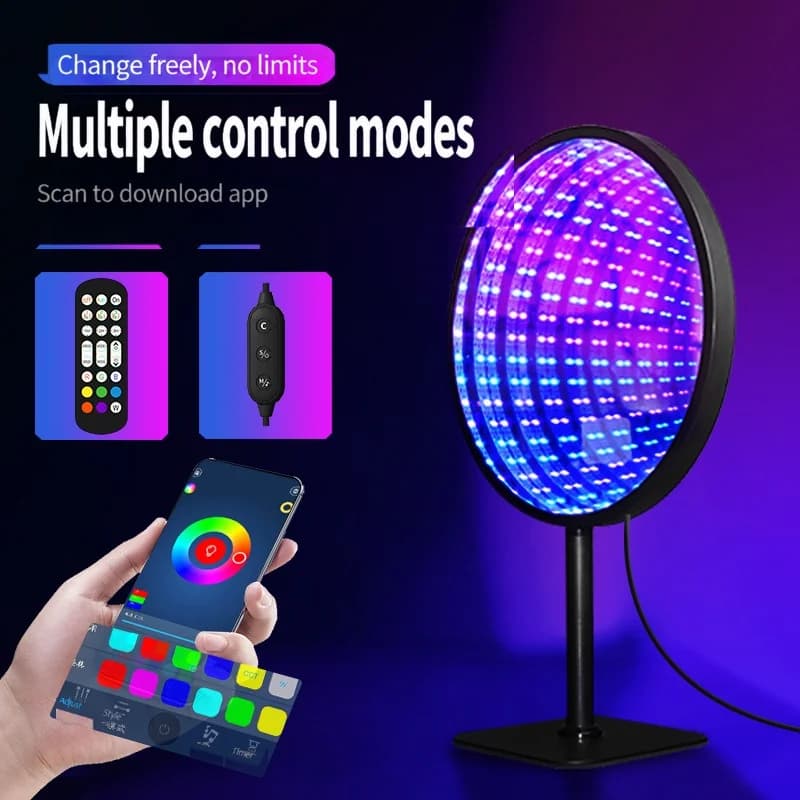 Lampu Atmosfera USB RGB Cermin Infiniti Akrilik Bulat 3D Abyss